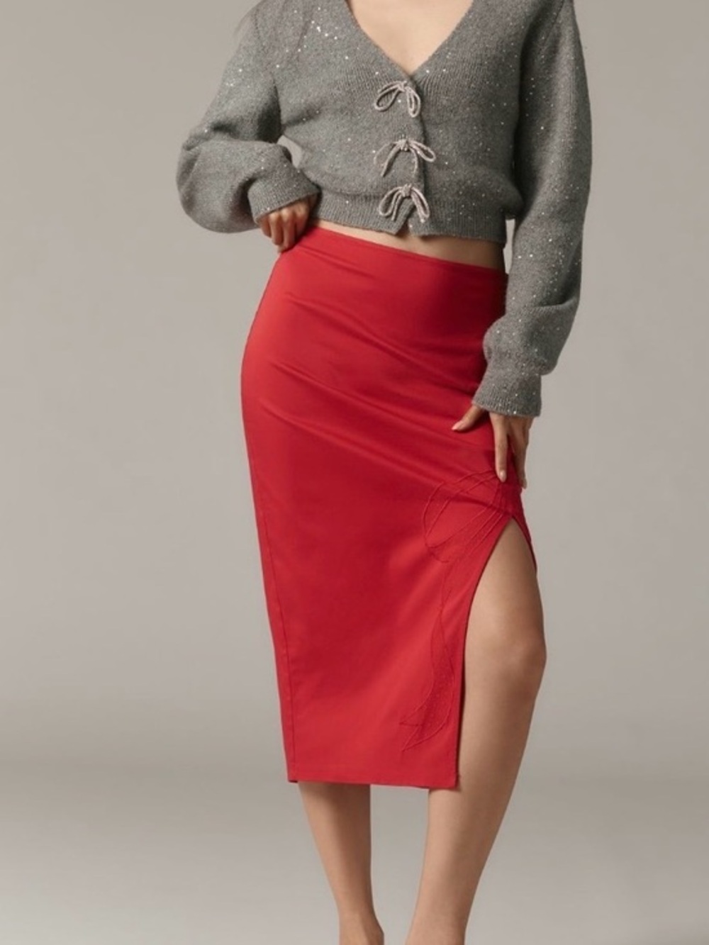 NWT Anthropologie Maeve Red Bow Midi Pencil Skirt XXS